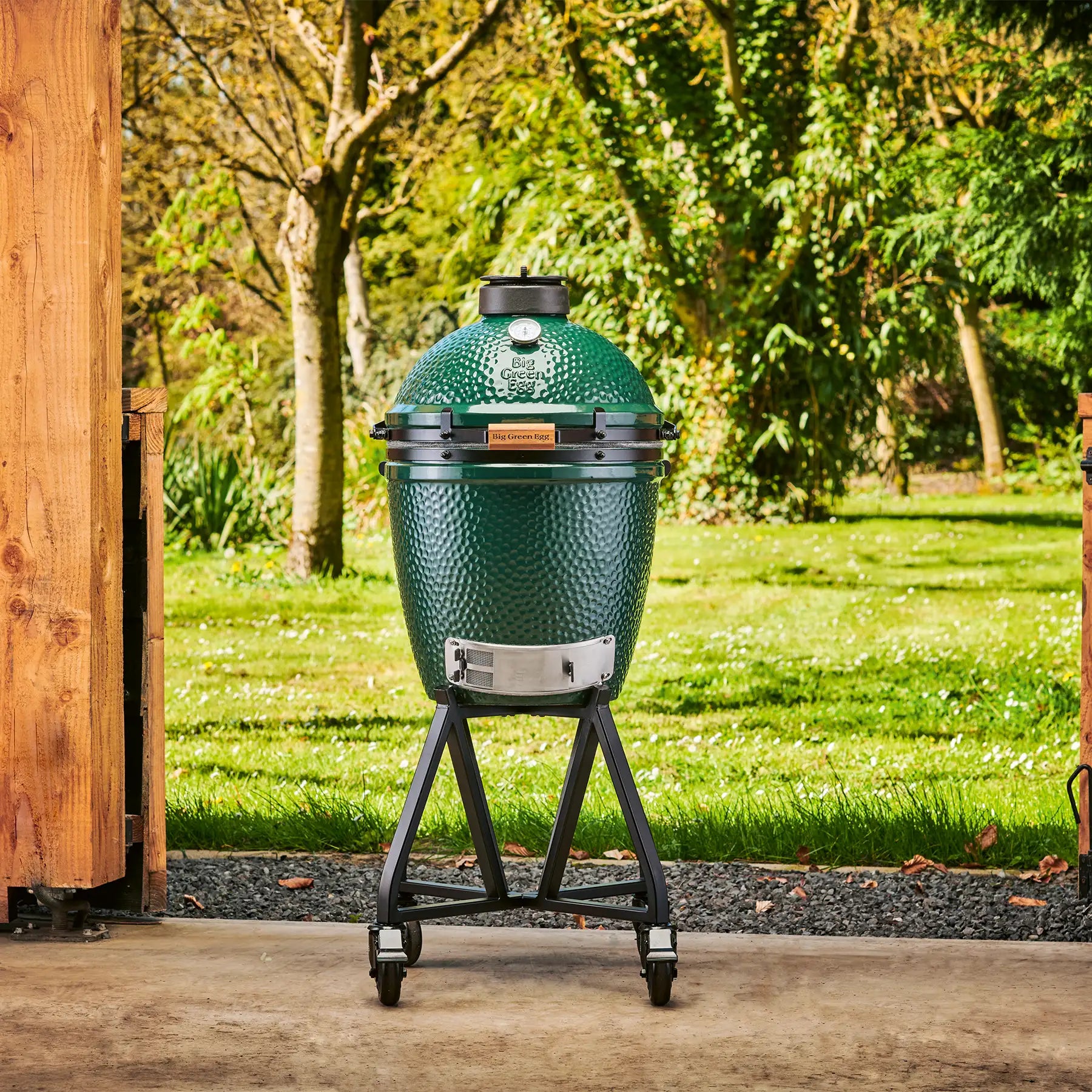 Medium Big Green Egg in trolley