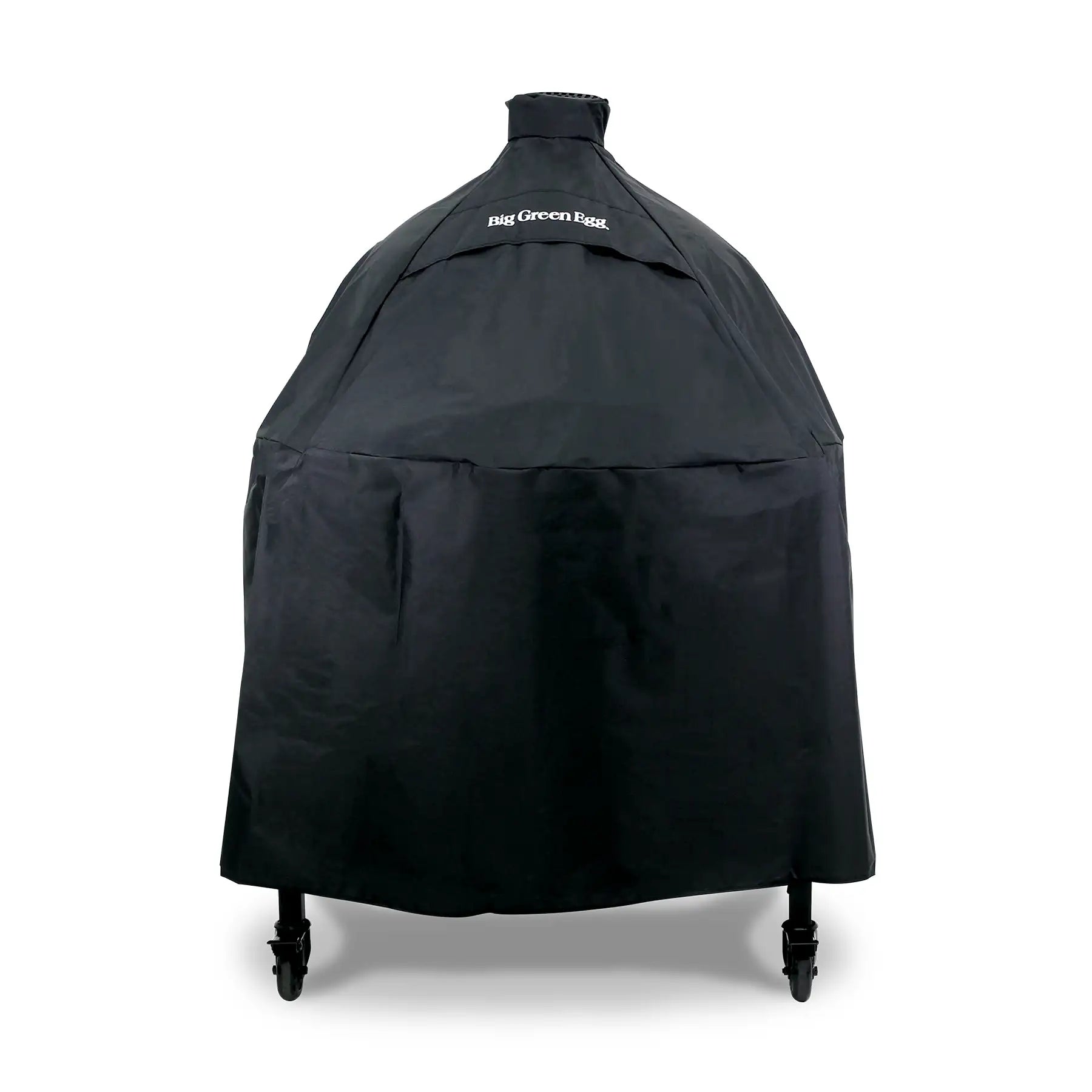 Black grill cover with 'Big Green Egg' branding on a white background