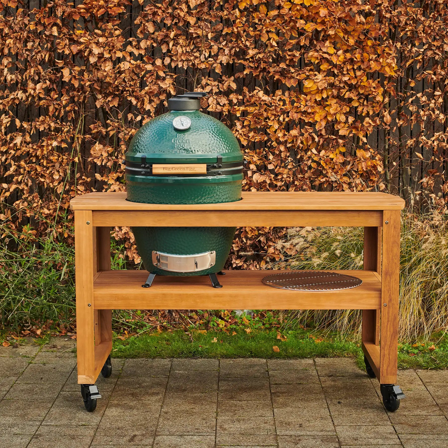 Large Big Green Egg with eucalyptus table